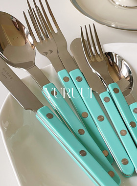 [YURUUI设计师]法国Sabre Paris小酒馆蜡笔蓝绿色西餐刀叉不锈钢