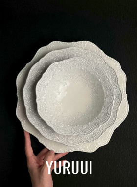 [YURUUI设计师]意大利VBC CASA 复古黑陶全蕾丝谷物碗晚餐盘杯