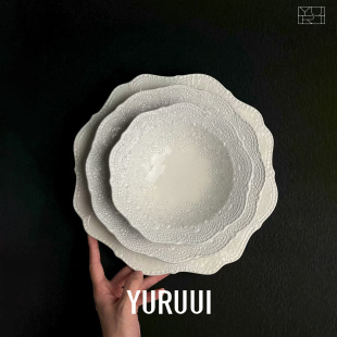 [YURUUI设计师]意大利VBC CASA 复古黑陶全蕾丝谷物碗晚餐盘杯