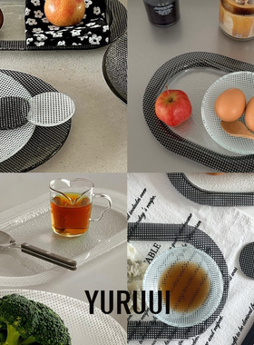 [YURUUI设计师]韩国EDING黑白色格子玻璃餐盘酸奶碗意面碗沙拉盘