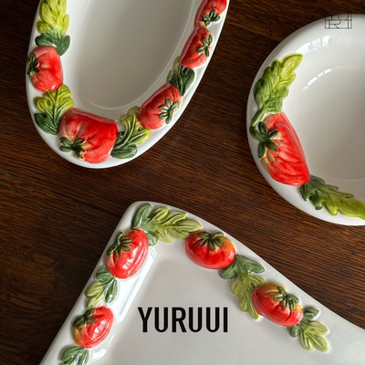 [YURUUI设计师]意大利Le Ceramiche小番茄手绘粗陶碗盘椭圆盘餐具
