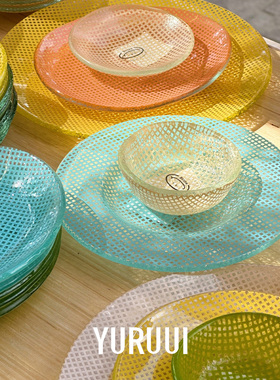 [YURUUI设计师]韩国Eding彩色玻璃餐盘沙拉盘甜点盘家用餐盘