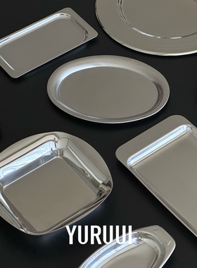 [YURUUI设计师]意大利MOTTA不锈钢椭圆餐盘方形托盘双耳分餐盘