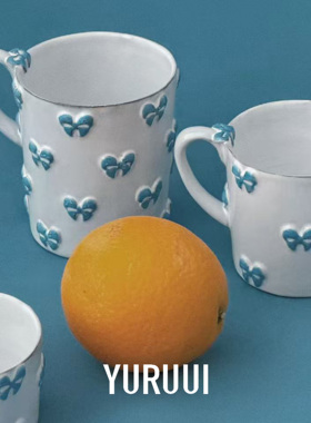 [YURUUI设计师]法国CARRON PARIS天蓝色蝴蝶结手绘马克杯