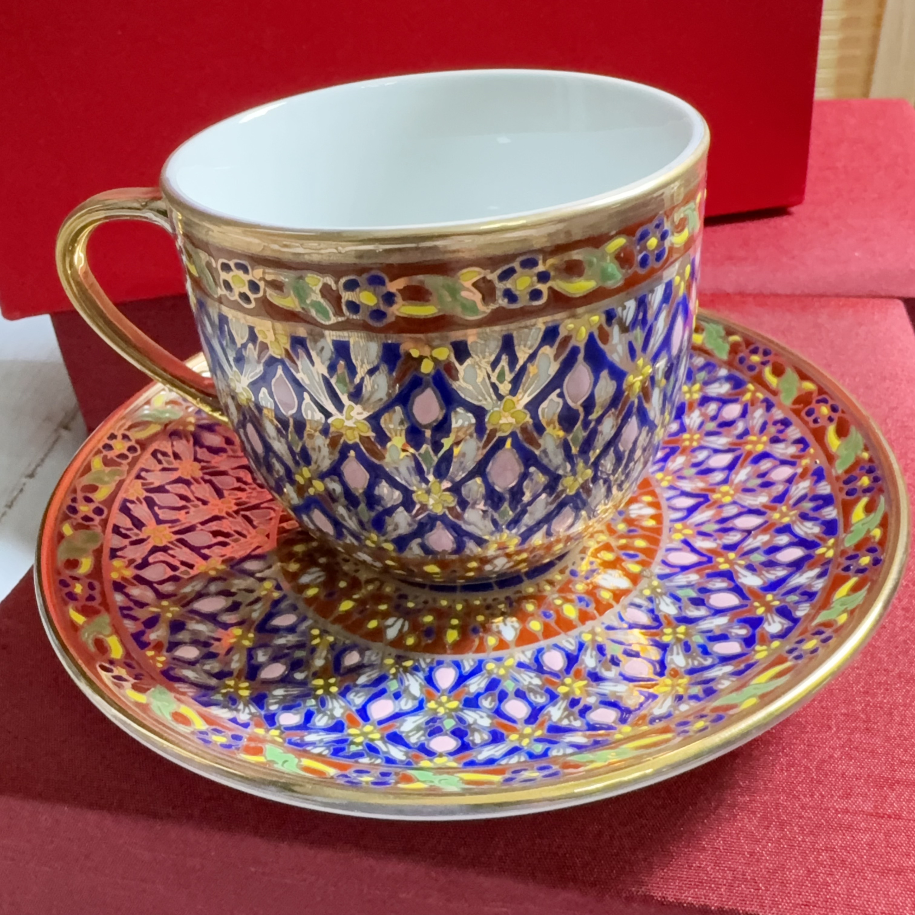 泰国传统瓷器班加隆benjarong 手绘咖啡杯碟套装结婚商务伴手礼盒