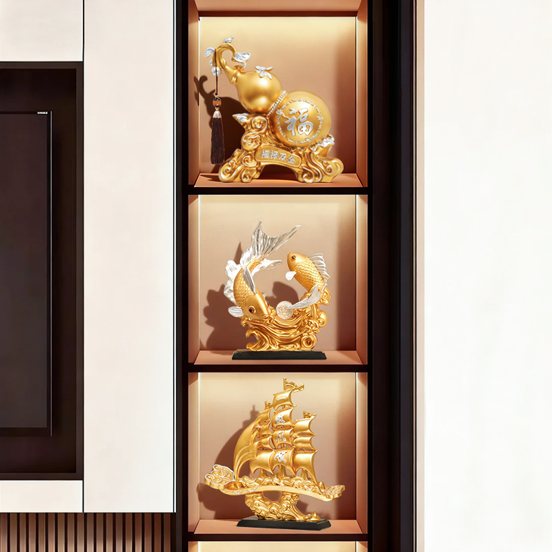 新中式年年有鱼套装高端轻奢装饰品电视柜酒柜办公室玄关开业礼品,家居饰品,桌面摆件,淘宝优惠券,粉丝福利购,淘宝优惠卷