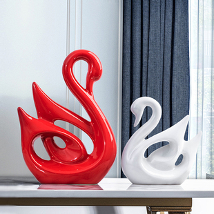 宏赫景德镇宏赫陶瓷新房电视办公室内创意现代情侣天鹅装饰摆件