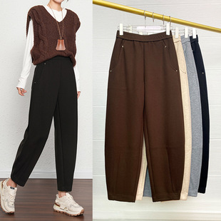 女款绵羊毛哈伦裤春秋装宽松大码洋气小个子九分香蕉毛呢裤子正品