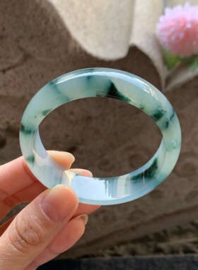 121507DIE 冰飘花正圈翡翠手镯宽版 58.4-17.6-7.6