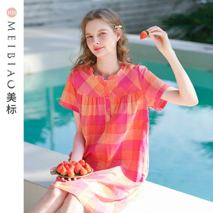 新款 美标睡裙夏季 梭织纯棉家居服凉爽可外穿裙子甜美全棉纱睡衣女