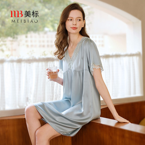 美标新款凉感短袖真丝睡裙桑蚕丝