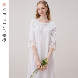 美标七分袖 全棉睡衣女宫廷公主风家居服 纯棉睡裙春夏新款 甜美薄款