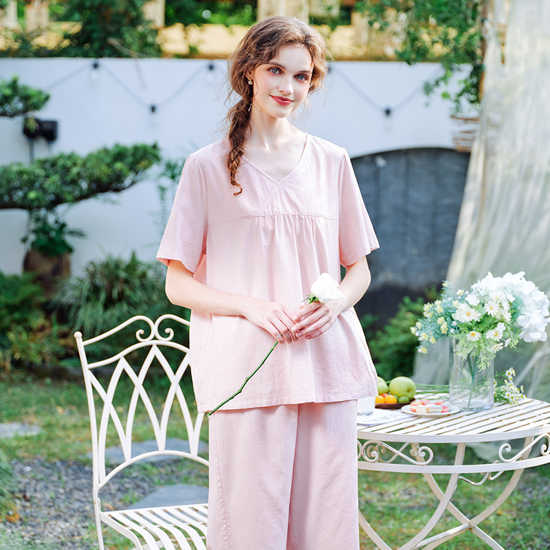 美标女士短袖纯棉睡衣套装甜美夏