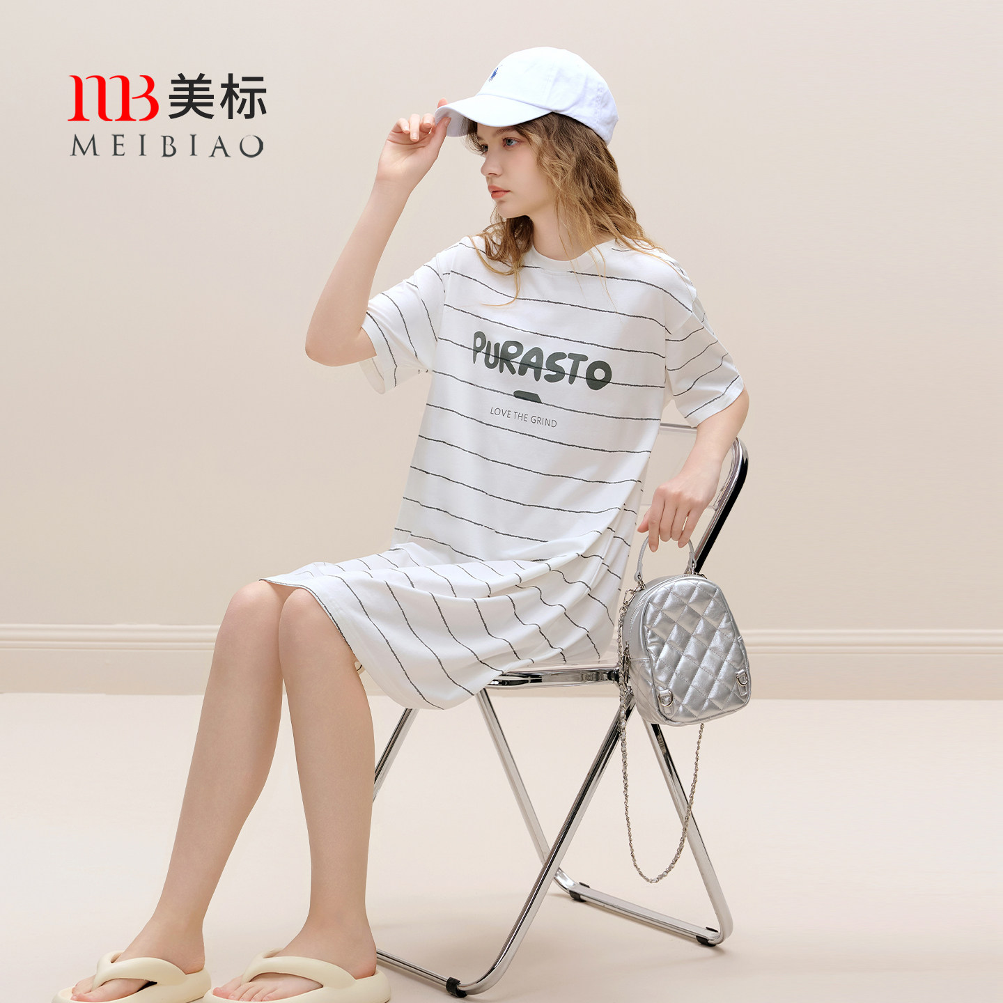 美标针织棉夏季简约风轻薄睡裙女图片