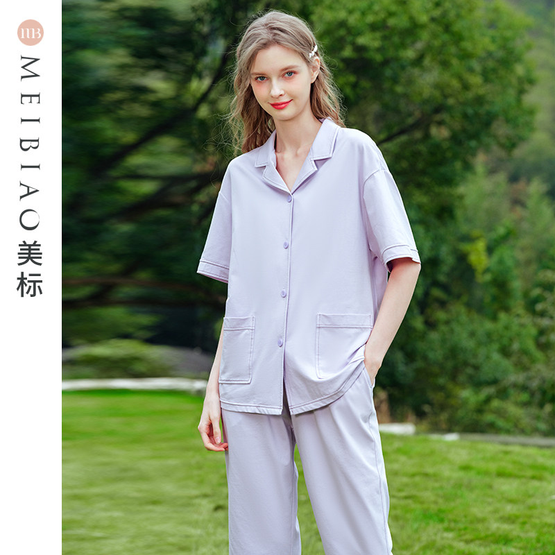 美标夏天纯棉短袖简约纯棉睡衣女图片