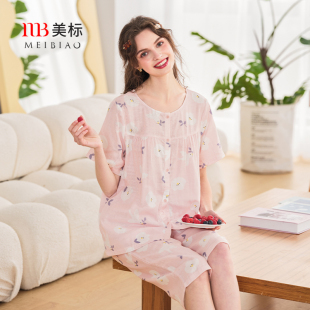 卡通棉纱100%棉家居服套装 美标2025新款 薄款 短袖 纯棉睡衣女春夏季