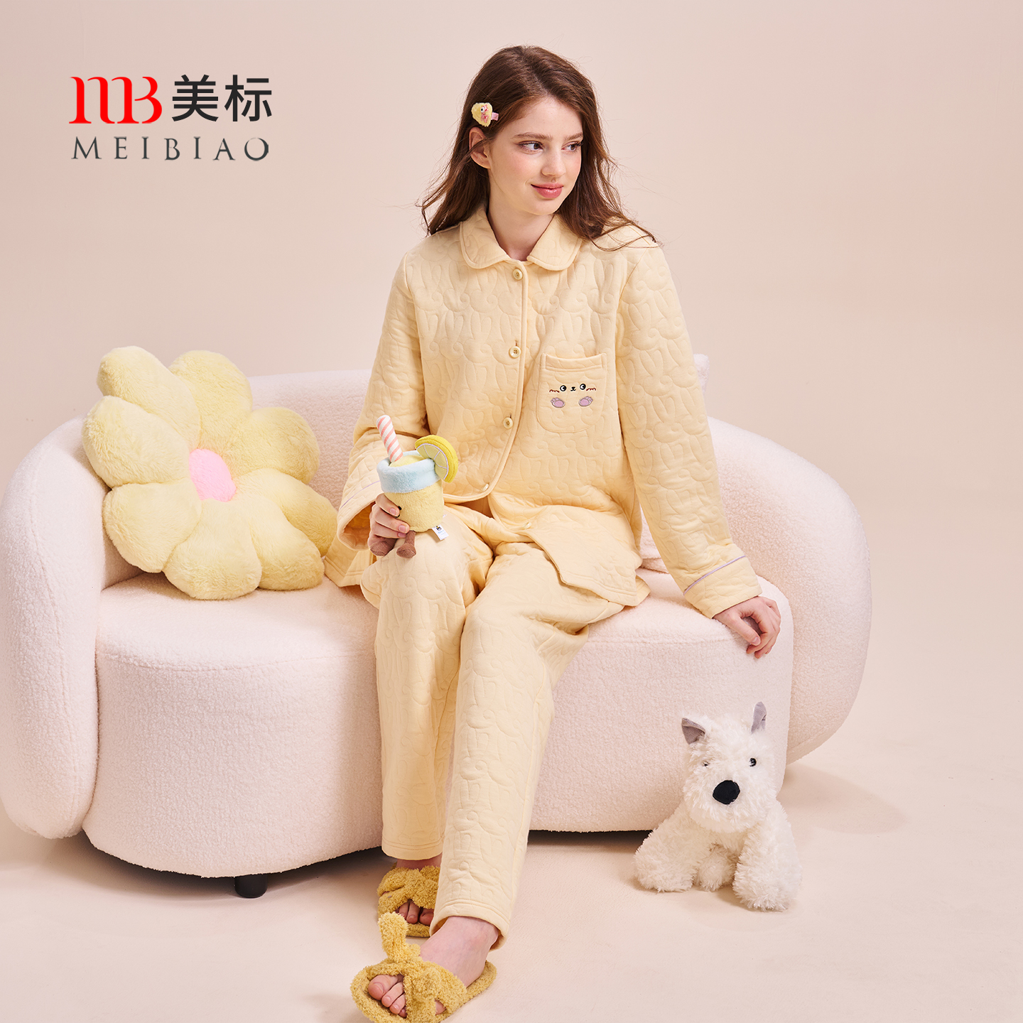 美标女士三层纯棉睡衣空气棉套装