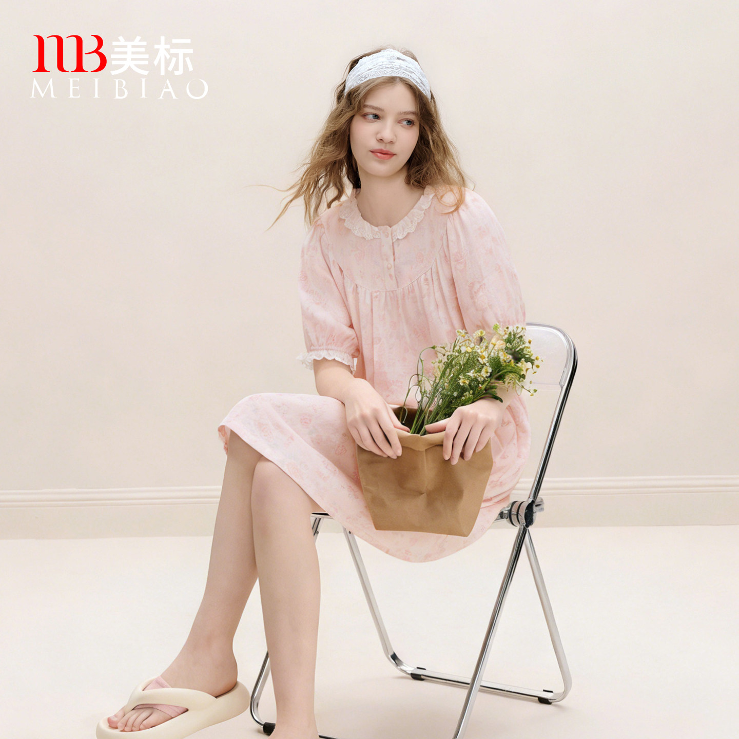 美标夏季纯棉睡裙女短袖甜美风碎花双层棉纱棉全棉质可外穿家居服