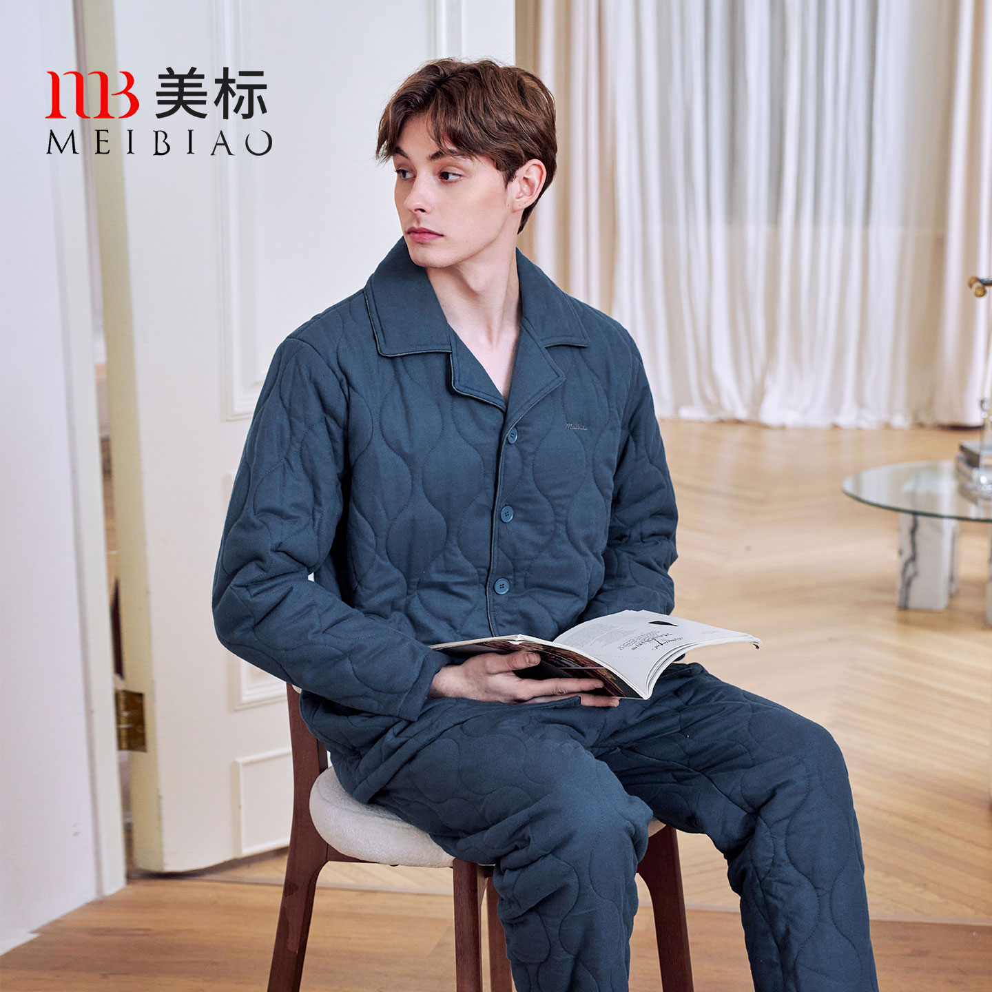 美标冬季加厚保暖三层夹棉男睡袍