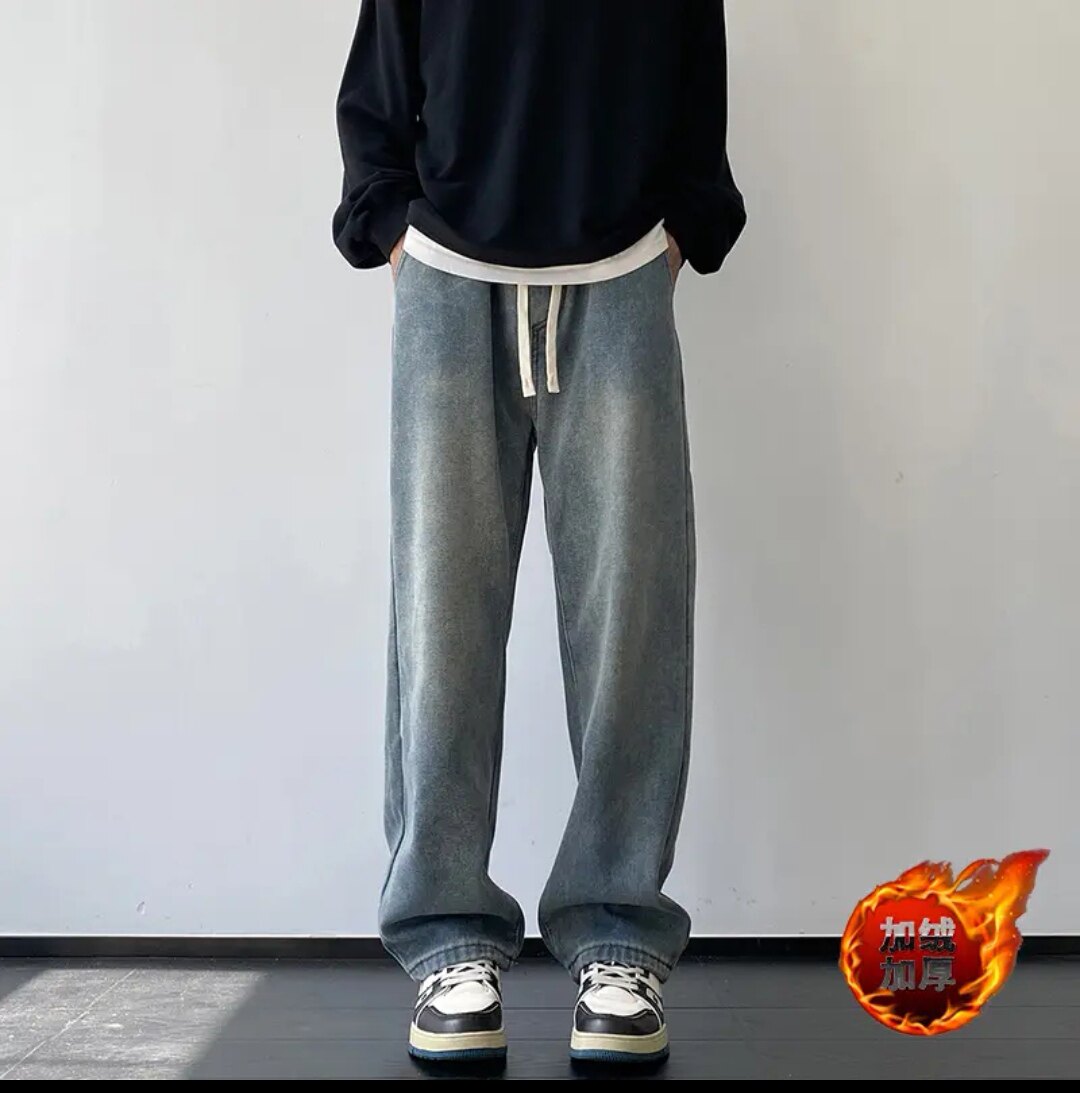 松紧腰秋冬韩版加绒牛仔裤男款2牛仔裤