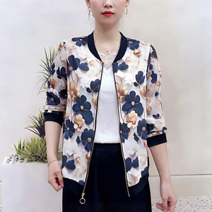 洋气印花轻薄防晒衣外套女春夏妈妈短款宽松显瘦棒球服上衣空调衫