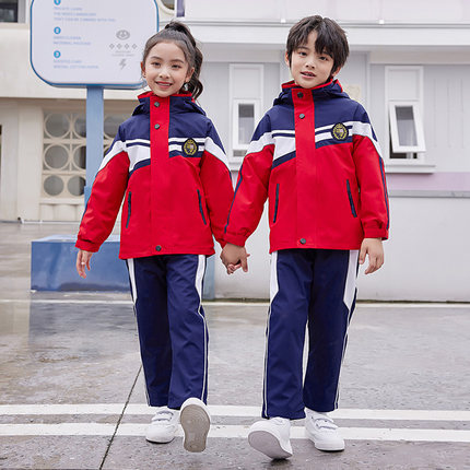小学生校服秋冬装三合一冲锋衣儿童红色班服运动服幼儿园冬季园服