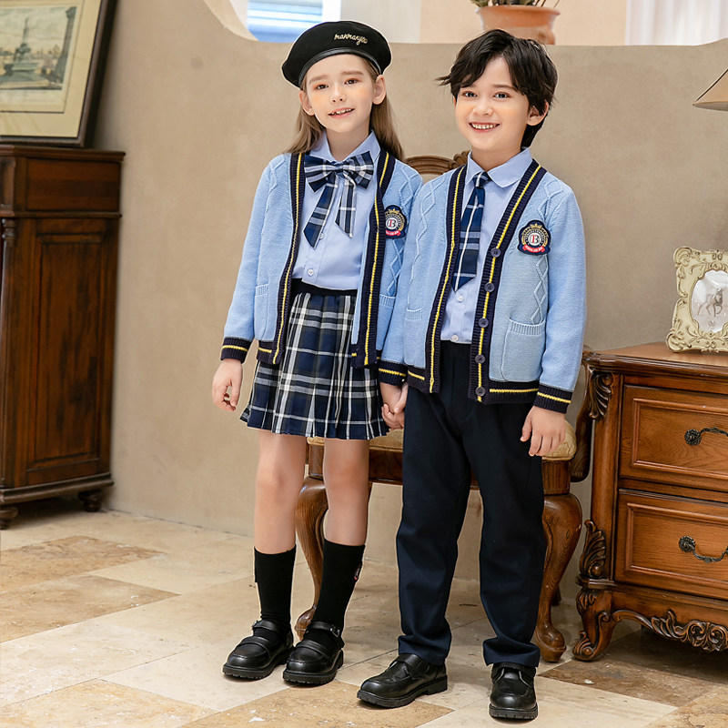 英伦风校服幼儿园园服学院风开衫毛衣套装小学生班服秋冬装三件套