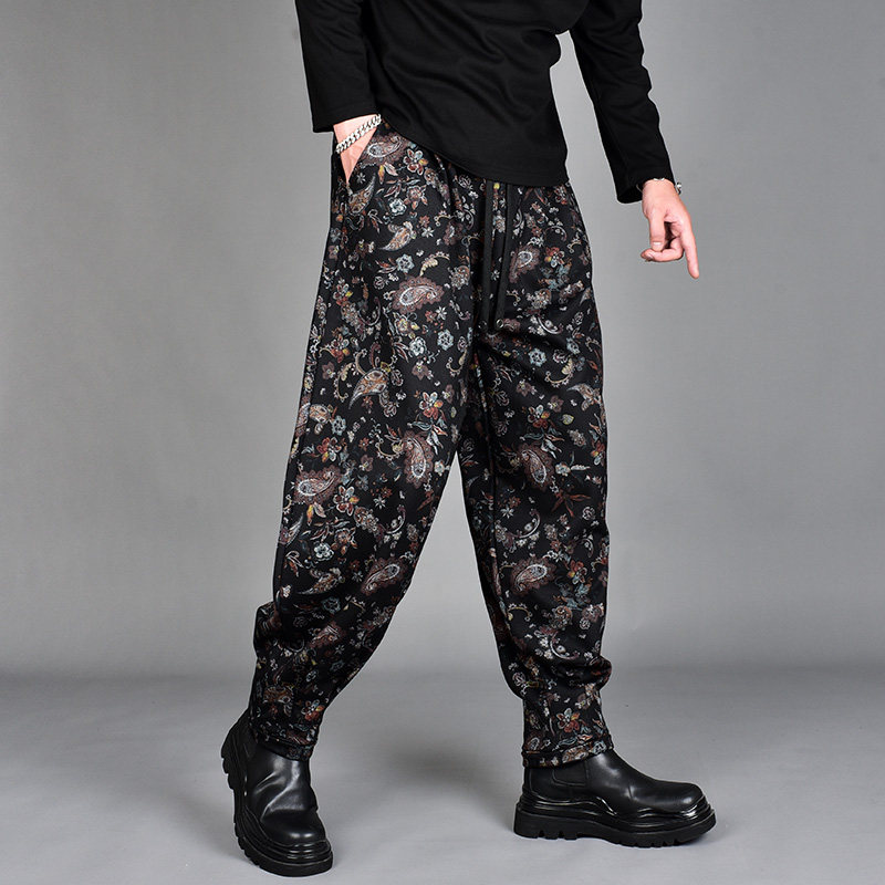 2025冬季新款男潮流印花宽松小脚哈伦裤潮牌痞帅腰果花垂感休闲裤,男装,休闲裤,淘宝优惠券,粉丝福利购,淘宝优惠卷