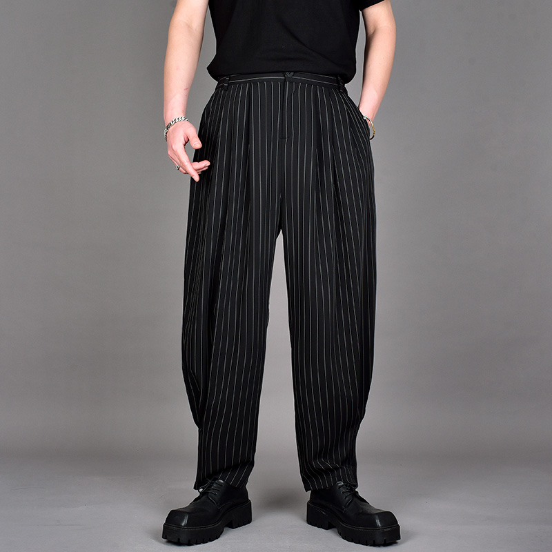 潮牌裤子男宽松小脚条纹休闲裤