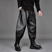 小脚休闲哈伦裤 2026春季 暗黑宽松大码 潮牌男发型师亮面PU皮裤 新款