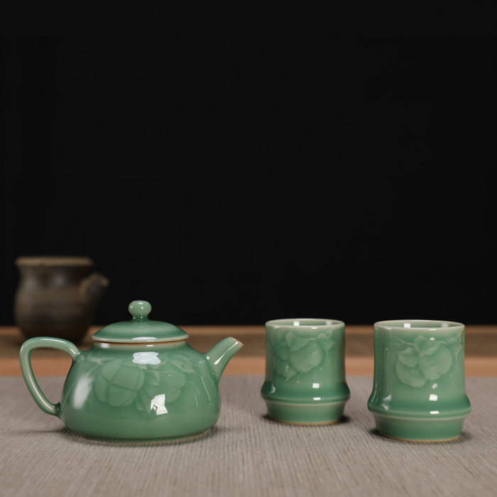 周连福 手工功夫茶具茶壶整套陶瓷茶壶茶杯弟窑梅子青龙泉市青瓷