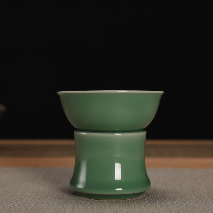 青瓷 弟窑梅子青 周连福手工茶漏分茶器过滤器陶瓷功夫茶具主人杯