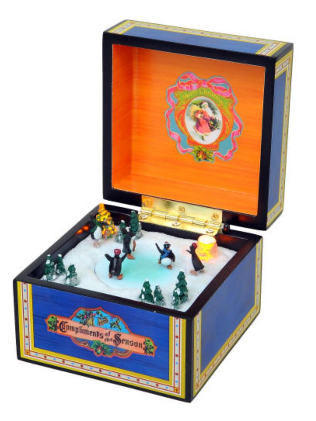 MR.CHRISTMAS LIGHTING ANTIQUE ROTATING WOOD EUROPEAN PENGUIN MUSIC BOX CHRISTMAS NEW YEAR GIFT
