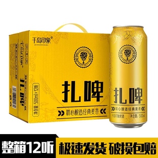 整箱啤酒山东青岛特产扎啤10度 头道麦汁千岛印象啤酒500ml 12罐装