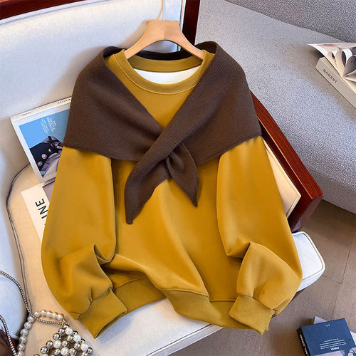 休闲简约复古学院风披肩设计感加厚圆领长袖卫衣卫衣女2026新款冬