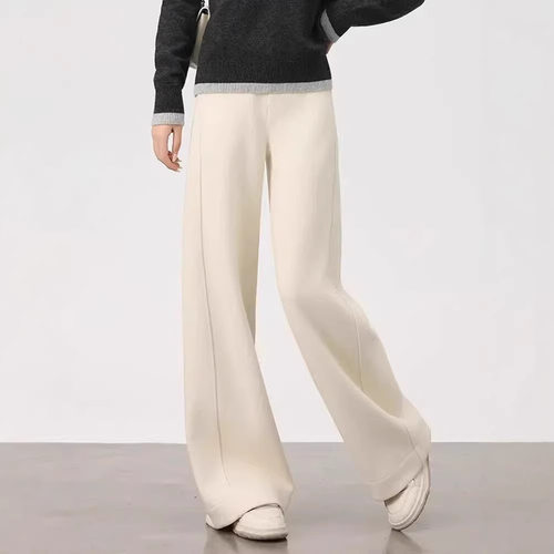 早春新款女士时尚百搭高腰阔腿裤小个子窄版直筒毛呢西装休闲裤女