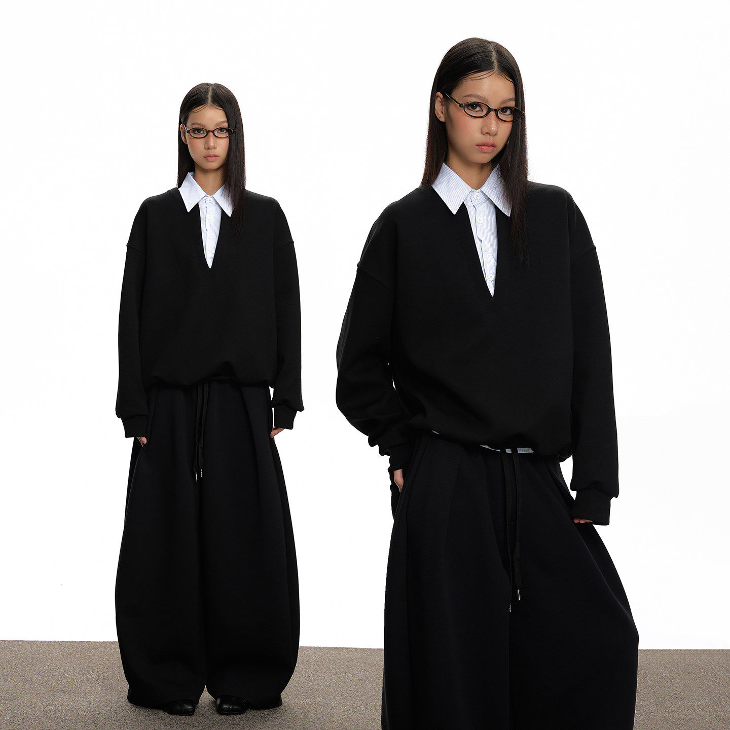 VATTY通勤高级感休闲套装女假两件空气棉学院风衬衫领卫衣休闲裤,个性定制/设计服务/DIY,棉服工装,淘宝优惠券,粉丝福利购,淘宝优惠卷