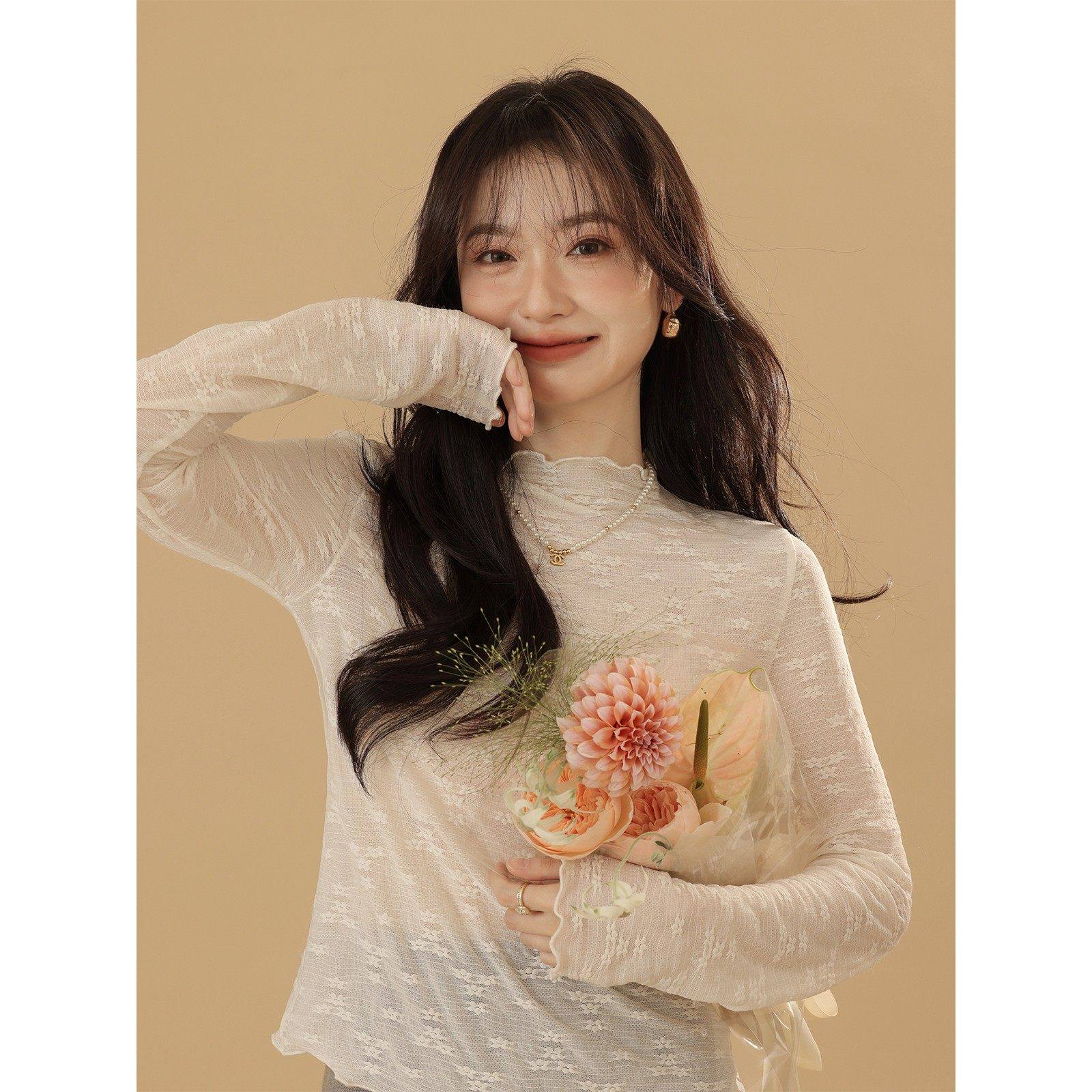 花栗鼠小姐设计感蕾丝衫女纯欲内搭打底衫秋冬新款半高领网纱上衣,个性定制/设计服务/DIY,棉服工装,淘宝优惠券,粉丝福利购,淘宝优惠卷