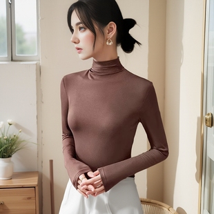 薄款莫代尔打底衫女修身半高领长袖t恤2025入秋上衣加绒内搭弹力