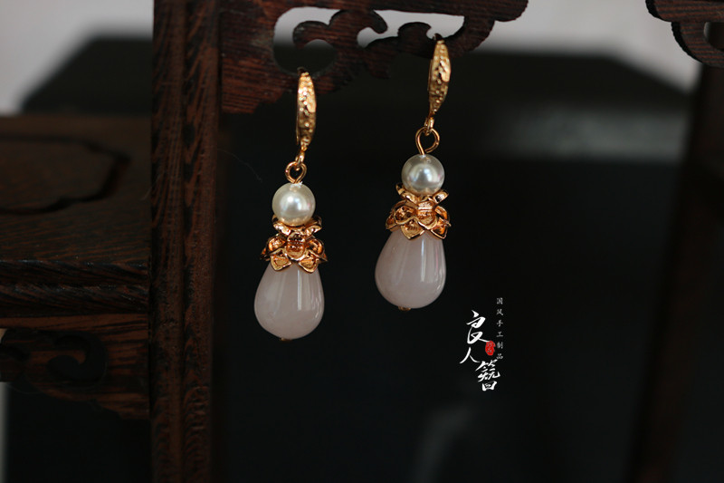 궁전 스타일 핑크 크리스탈 귀걸이 치파오 귀고리 귀고리 고전 고대 스타일 HANFU 귀걸이 대기 천연석 귀걸이