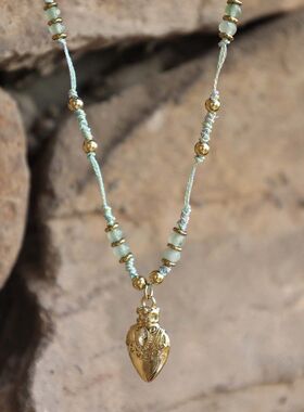 法式手作小酒瓶吊坠可遇水遇汗编织项链薄荷色