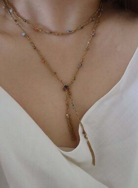 手工编织防水防汗重工中长款流苏法式长项链多圈