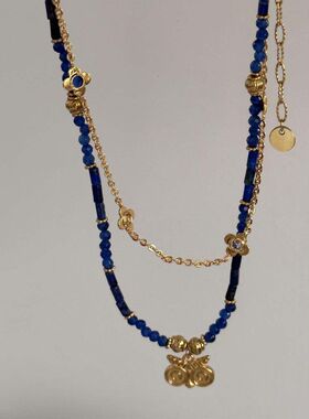 不掉色项链猫头鹰青金石串珠海蓝回忆锁骨链