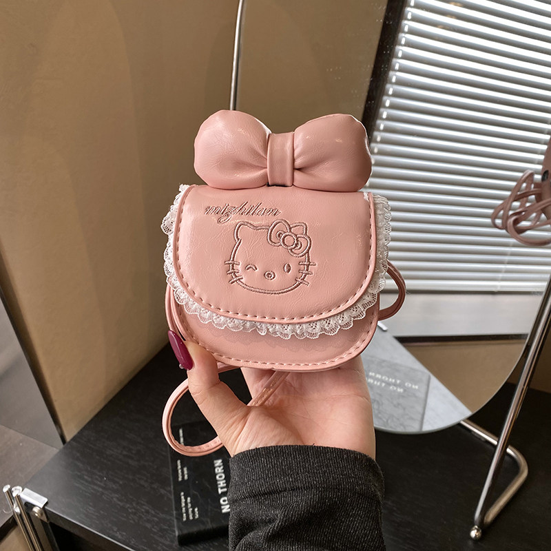 宝宝零钱包可爱猫咪儿童斜挎包女孩蝴蝶结花边小方包女童单肩包潮