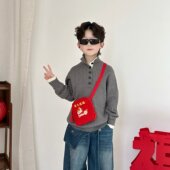 儿童拜年红色抽绳包春节福袋洋气单肩包儿童福字国风斜挎零钱小包