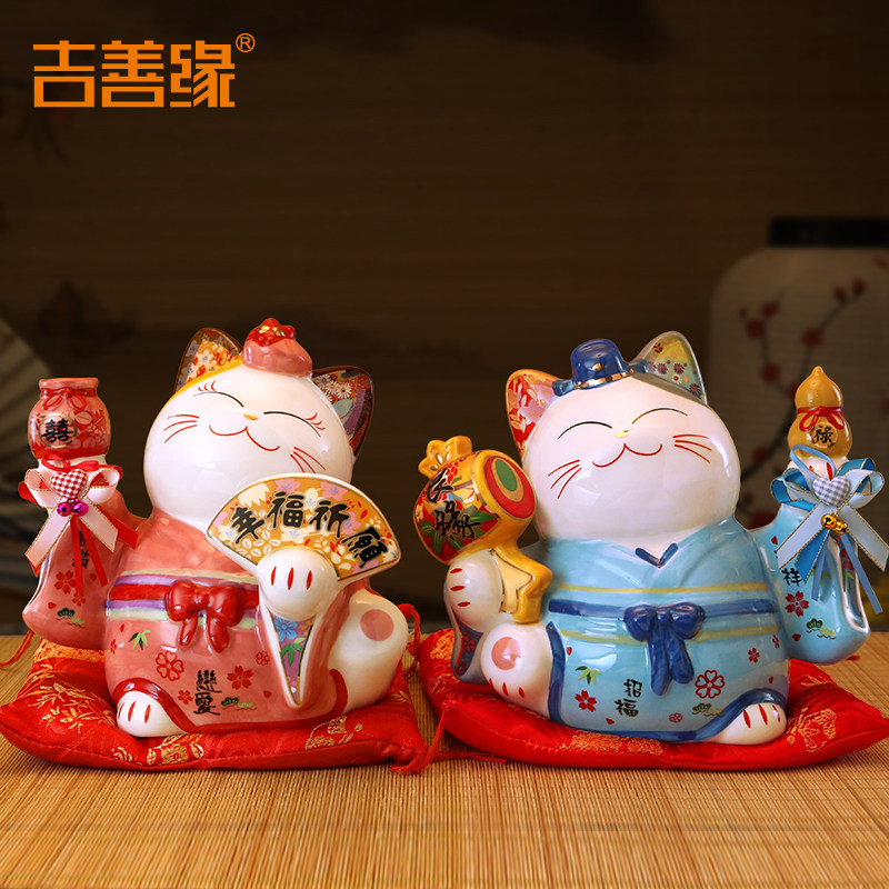 速发 招财结摆件创意猫婚礼物送闺蜜情侣婚庆0饰品储钱罐