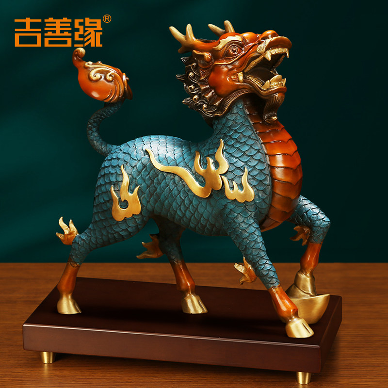 威武麒麟铜麒麟摆件公母火麒麟客厅玄关办公室新中式招财工艺礼品