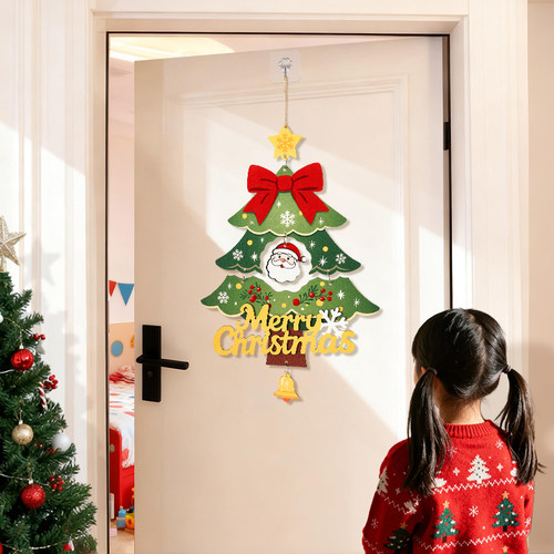 圣诞装饰木质门挂发光圣诞树挂件