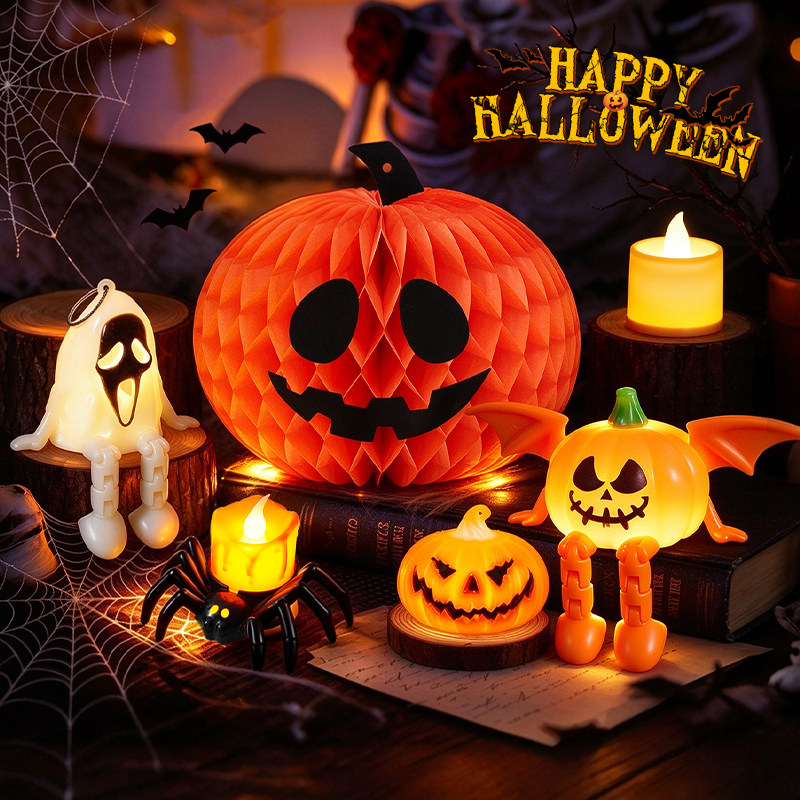 万圣节装饰道具南瓜灯发光蜡烛灯玩具氛围摆件场景布置halloween