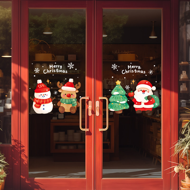 圣诞节装饰品耶诞氛围窗户场景布置装扮玻璃门贴纸静电窗花窗贴画